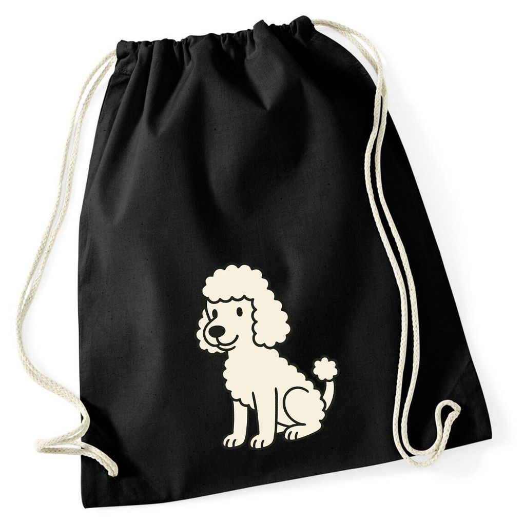 Huuraa Turnbeutel Pudel Curly Comic 12 Liter Black Baumwolle Rucksack Geschenkidee