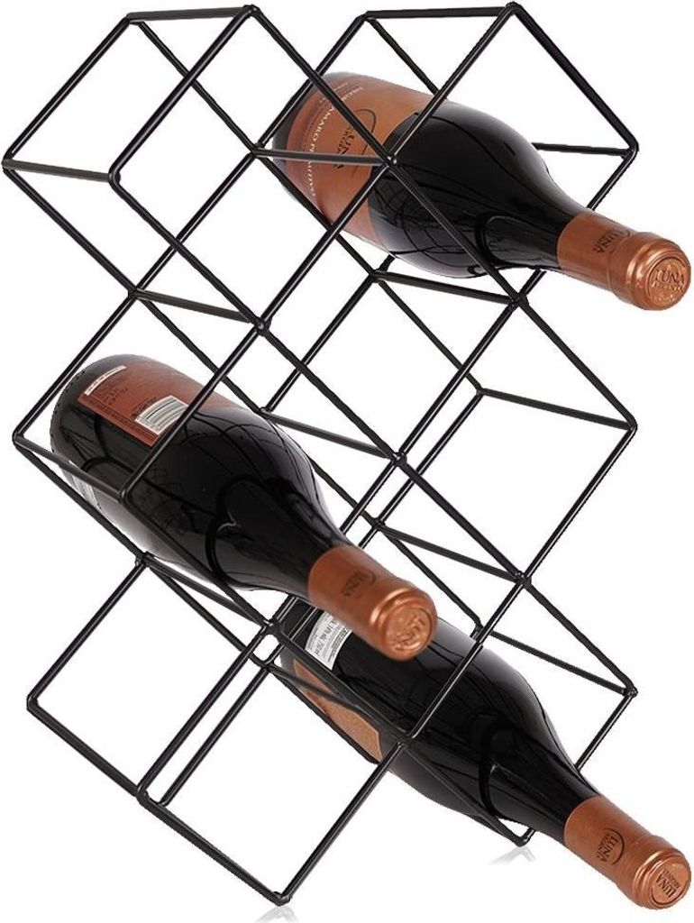 Vilde Weinregal Flaschenständer Weinhalter Flaschenregal Weinflaschenhalter aus Metall für 8 Flaschen, schwarz, 42,5 x 15,5 x 28,8 cm
