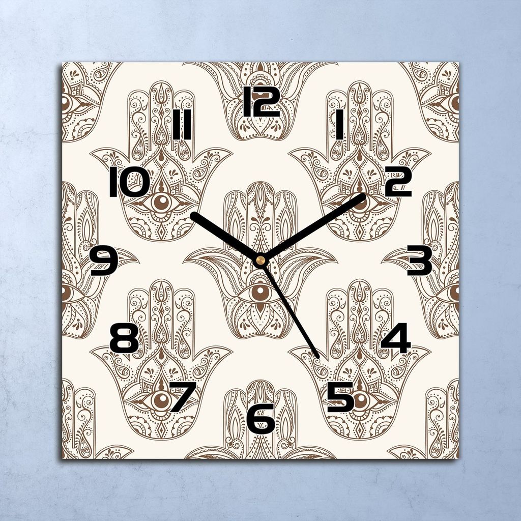 Wanduhr Echt-Glas-Küchenuhr Hamsa-Symbol braun Quarz 30x30 Deko Bilder