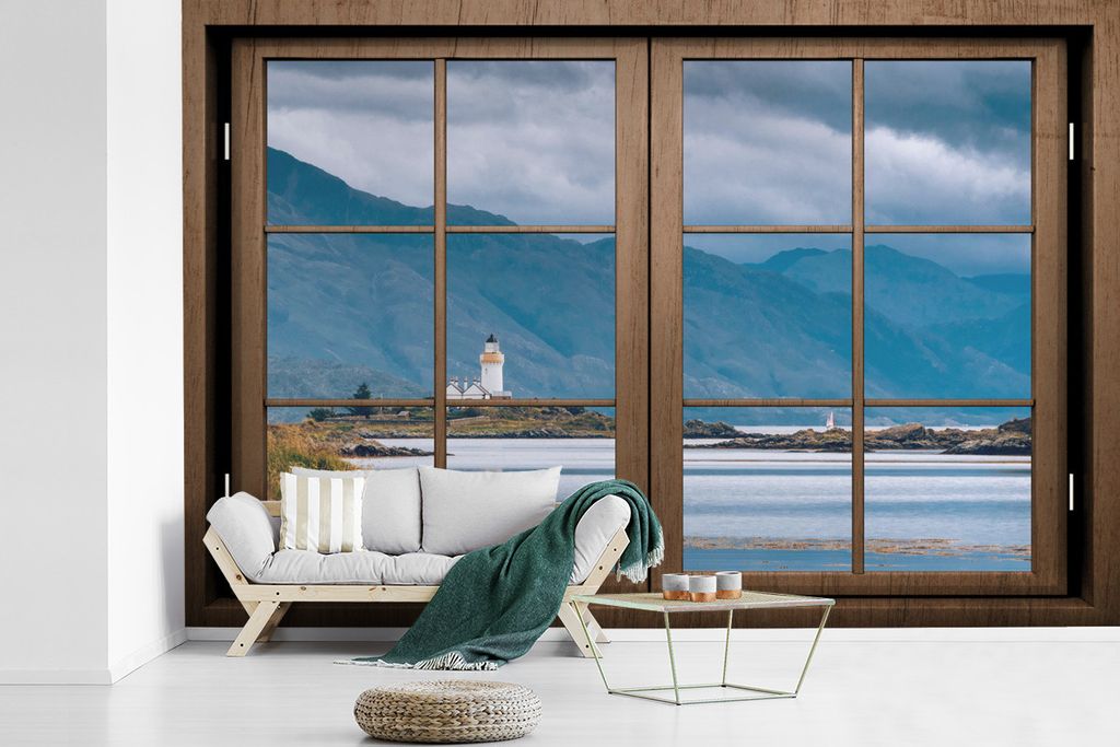 MuchoWow Fototapete für Wohnzimmer oder Schlafzimmer Wandtapete Vinyl Motivtapete Aussicht - Wasser - Leuchtturm - 360x240 cm - Vinyl-Tapete