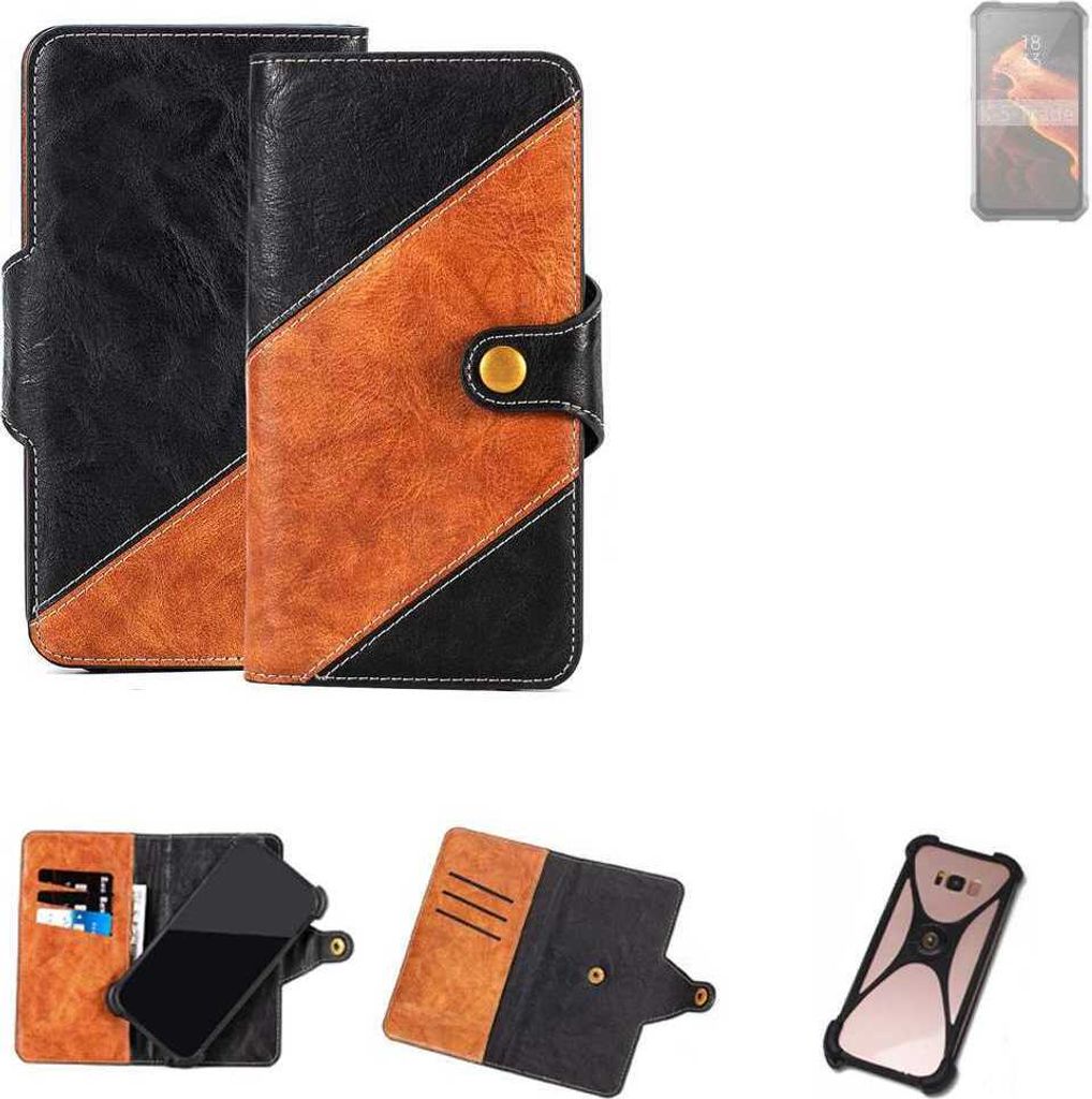 K-S-Trade Handyhülle Schutzhülle Bookstyle Case Wallet-Case kompatibel mit Unihertz Tank Handy Cover Bumper Klapphülle schwarz hellbraun 1x