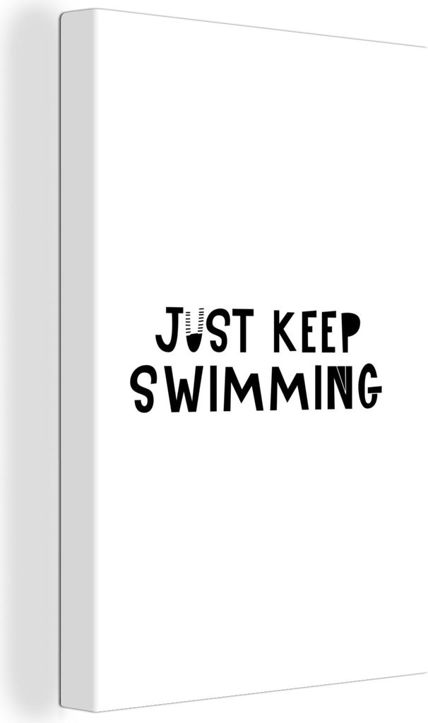 OneMillionCanvasses - Leinwandbilder - 90x140 cm, Kinderillustration mit dem Zitat 'Just keep swimming' auf weißem Hintergrund, Wandbilder Kunst...