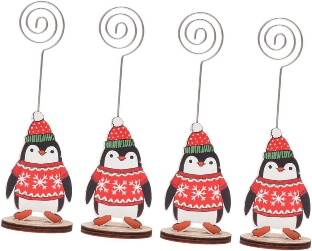 4 Tischkartenclips aus Bambusholz für Weihnachten und als Bilderhalter
