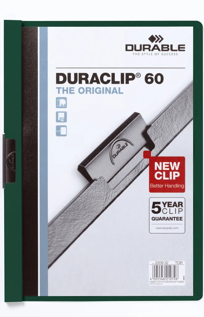 DURABLE Duraclip 60 A4 Verde Scuro 220932 - Cartellina con Clip Originale