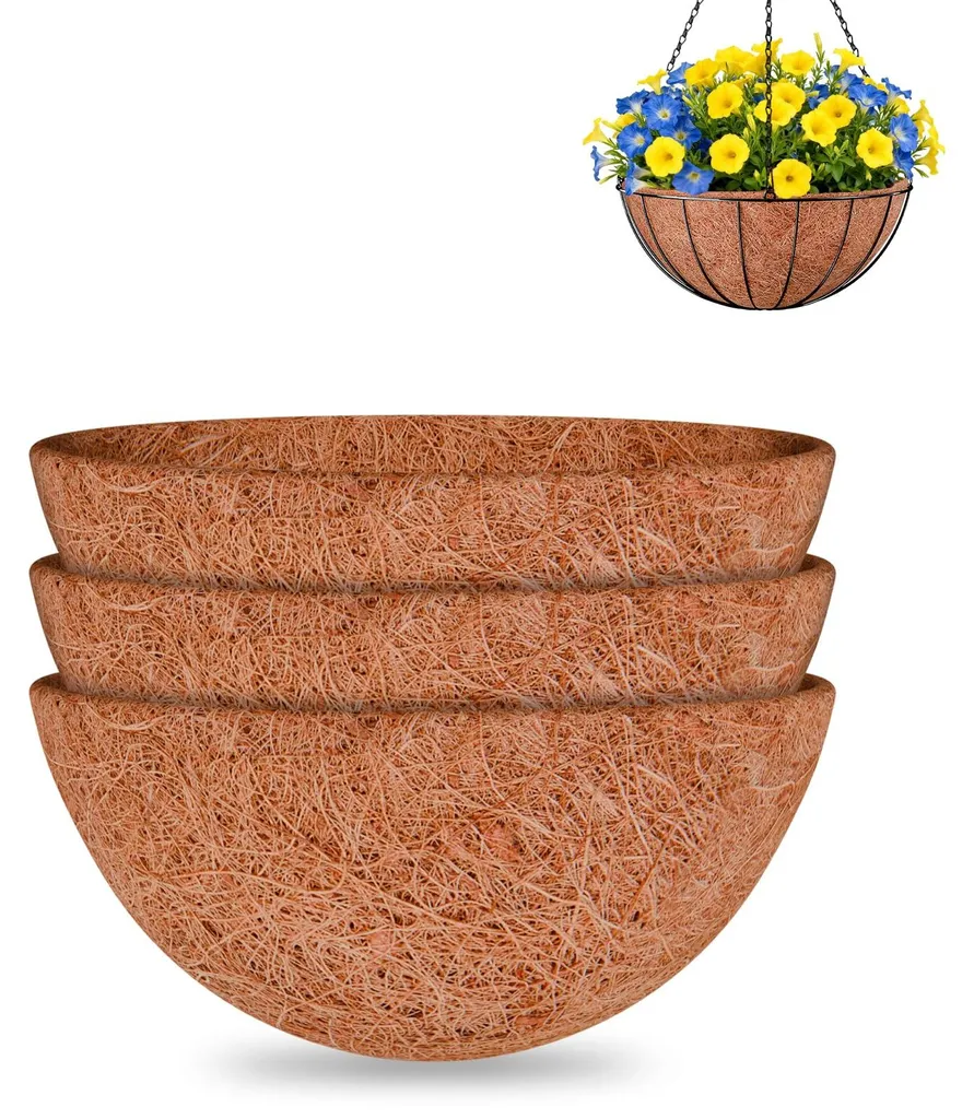 Lot de 3 inserts en fibre de coco 35 cm pour suspensions et pots de fleurs