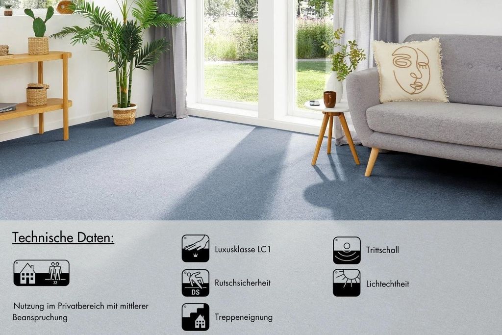 Teppichboden Auslegware Blau 200 x 500 cm Meterware