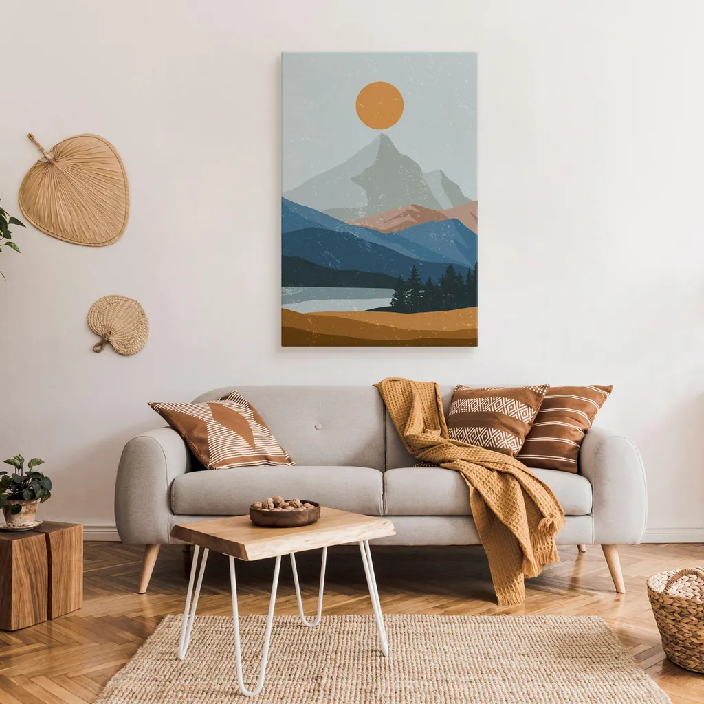 Quadro Boho Montagna e Sole 80x120cm - Stampa su Tela per Sala da Pranzo - 3