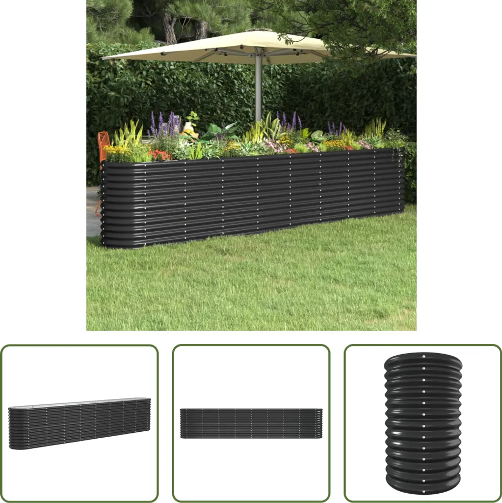 Carré potager en acier robuste anthracite résistant 332x40x68 cm - 7