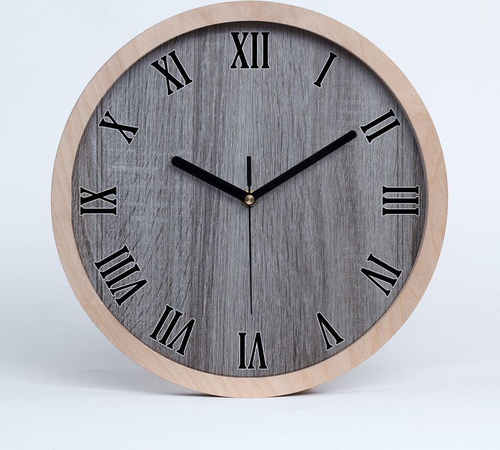 Holzuhr 25fi cm wanduhr - schwarze Spitzen - Holz