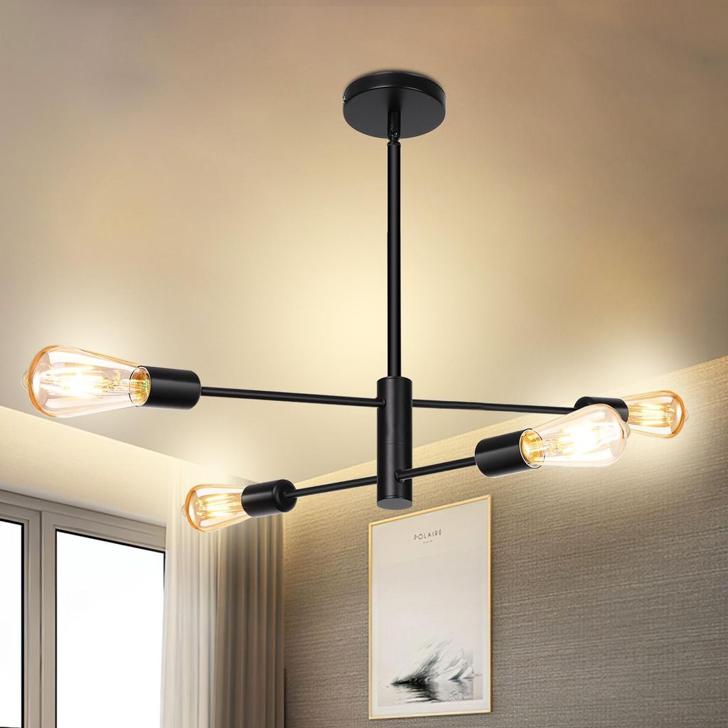 Hängelampe Modern 4 Flammig,Kronleuchter Metall E27 Industriell,Deckenleuchte Pendelleuchte Wohnzimmer Schlafzimmer Esszimmer(ohne Leuchtmittel)