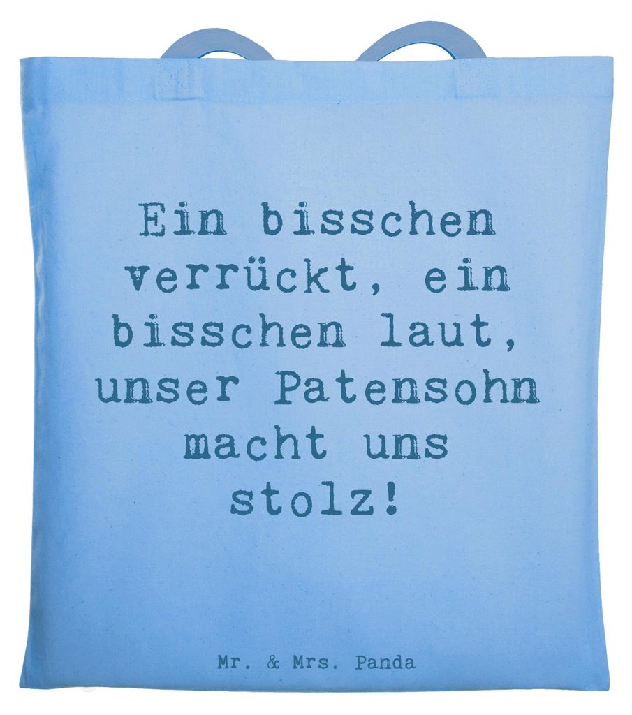 Mr. & Mrs. Panda Tote Bag Spruch Stolzer Patensohn - Sky Blue - Geschenk, Familie, Patenschaft, Laptoptasche, Shopping Tasche, Persönlichkeit, Lie...