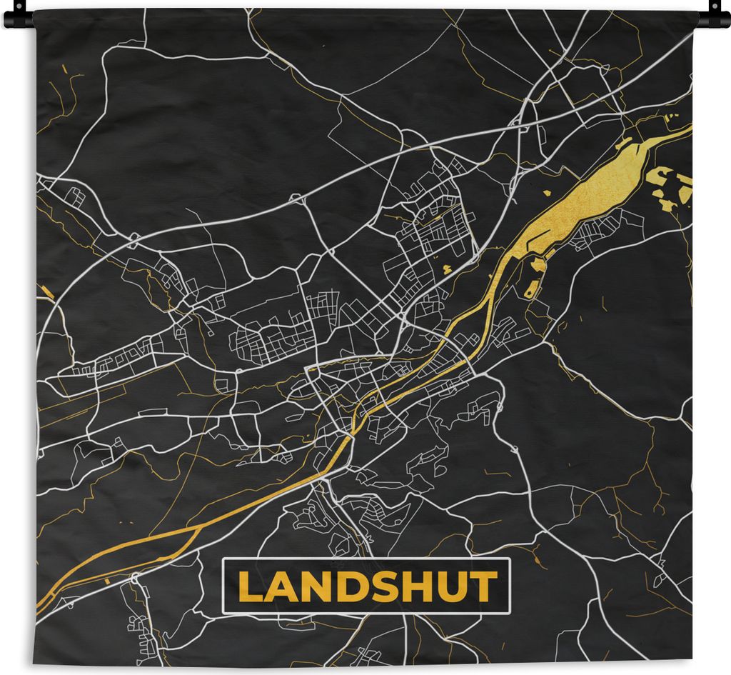 MuchoWow Wandteppich Wandbehang Gold - Deutschland - Karte - Stadtplan - Landshut 120x120 cm Tapisserie Dekoration Wandtuch - Modern - Baumwollge...