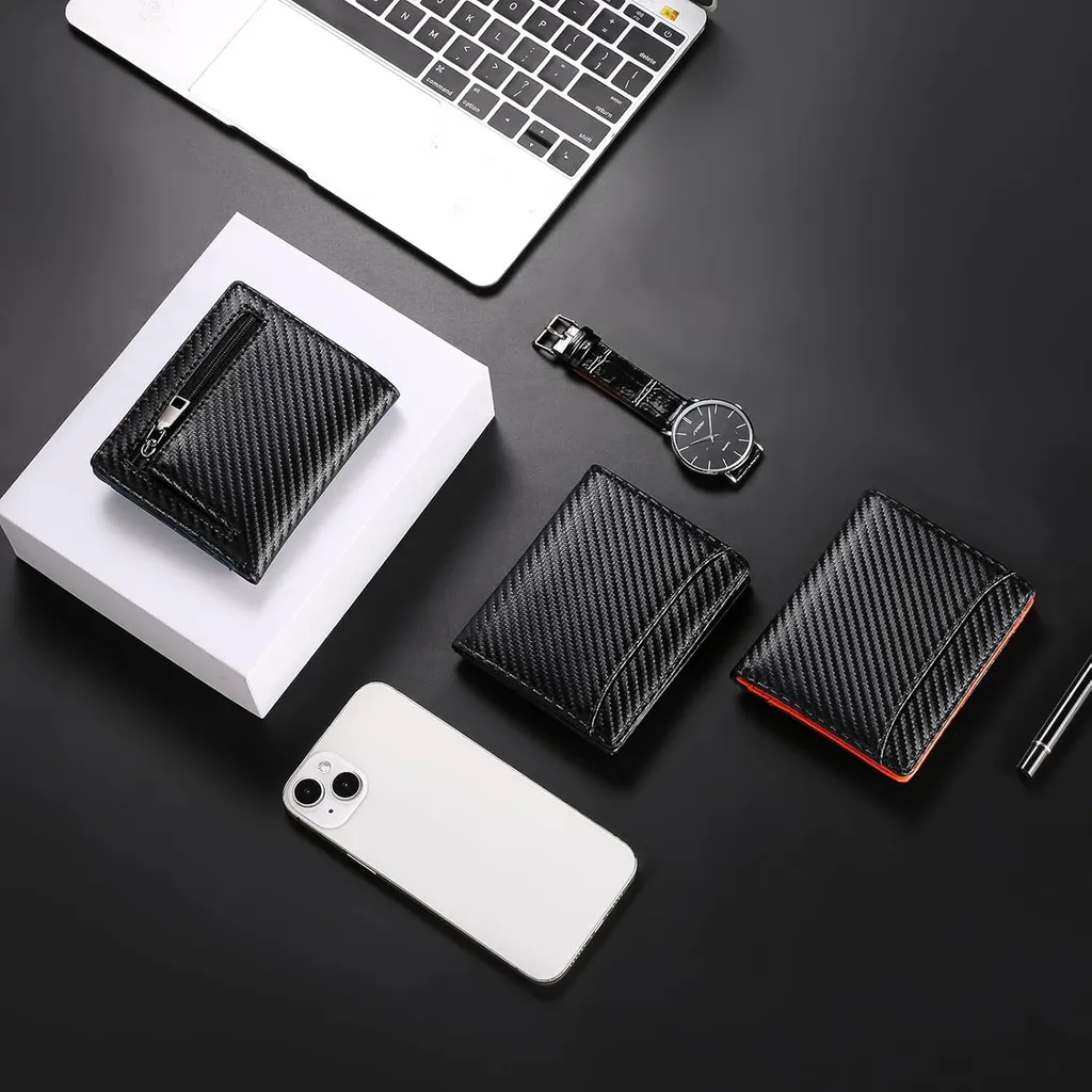 Portafoglio Uomo Sottile In Fibra Resistente, Con Velcro, Protezione RFID, Contiene 6-12 Carte E Contanti, Regalo Di Viaggio Per Papà E Fidanzato