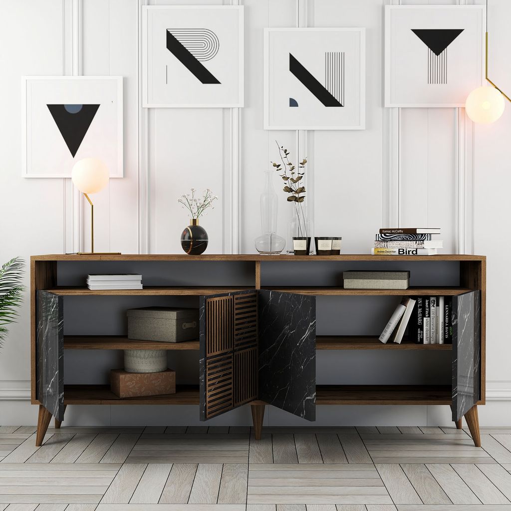 Skye Decor, Milan - Walnut, Black Marble, Wohnzimmerschränke, Nussbaum, 180 x 78 x 35 cm