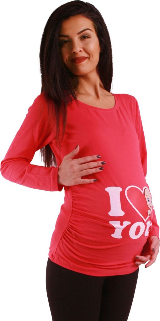 M.M.C. Umstandslangarmshirt I Love You mit Motiv, L, Koralle