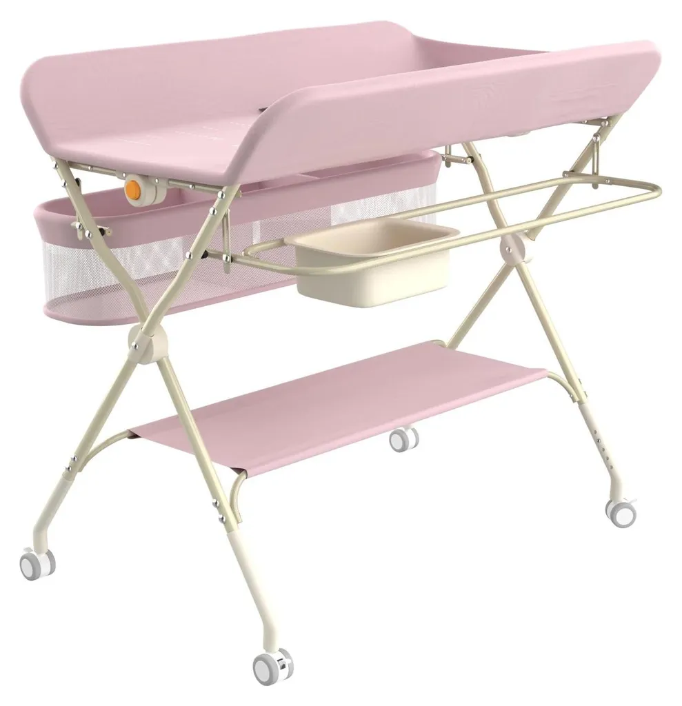 Table à langer rose réglable en hauteur - Modèle ergonomique compact