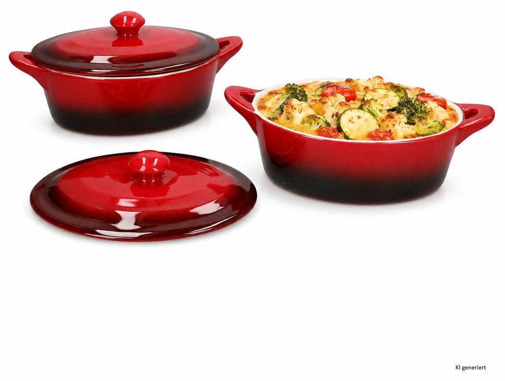 2x CROSSY Rot Kasserole oval mit Deckel 600ml Airfryer Produktbild  KI-generiertes Bild