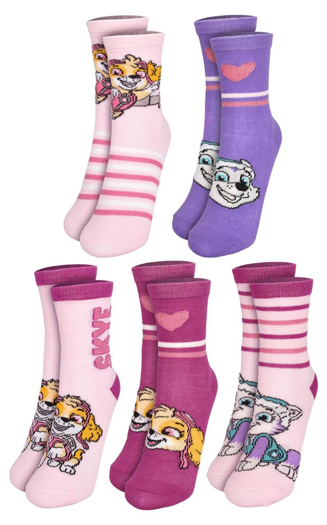 Paw Patrol Socken für Mädchen - Skye & Everest Kinder Kindersocken Söckchen Rosa/Pink/Lila (5er Pack) 27-30