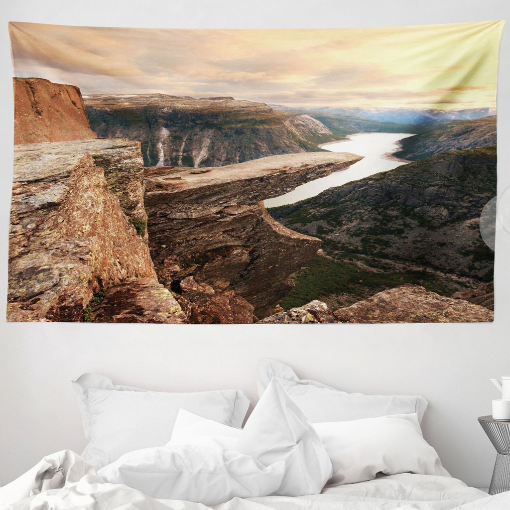 ABAKUHAUS Berg Wandteppich, River Canyon Norwegen aus Weiches Mikrofaser Stoff Waschbar ohne Verblassen Digitaldruck, 230 x 140 cm, Braun Grün