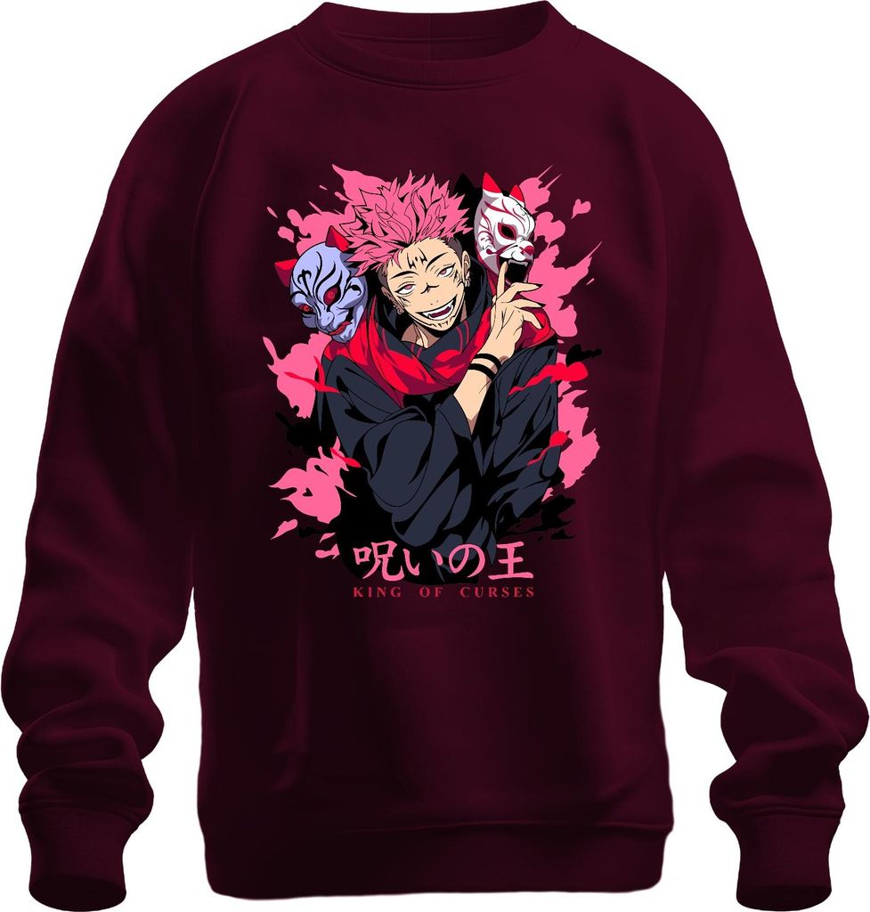 Jujutsu Kaisen Sukuna King of Curses Anime Ästhetik Geschenk Manga Uni Sweatshirt Pullover, Burgundy, XXL