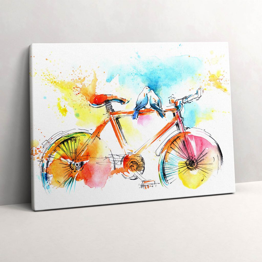 Gemaltes Fahrrad – Leinwandbild Wandbild – 80x60 cm – Leinwandbilder – Wandbilder – Schlafzimmer – Flur