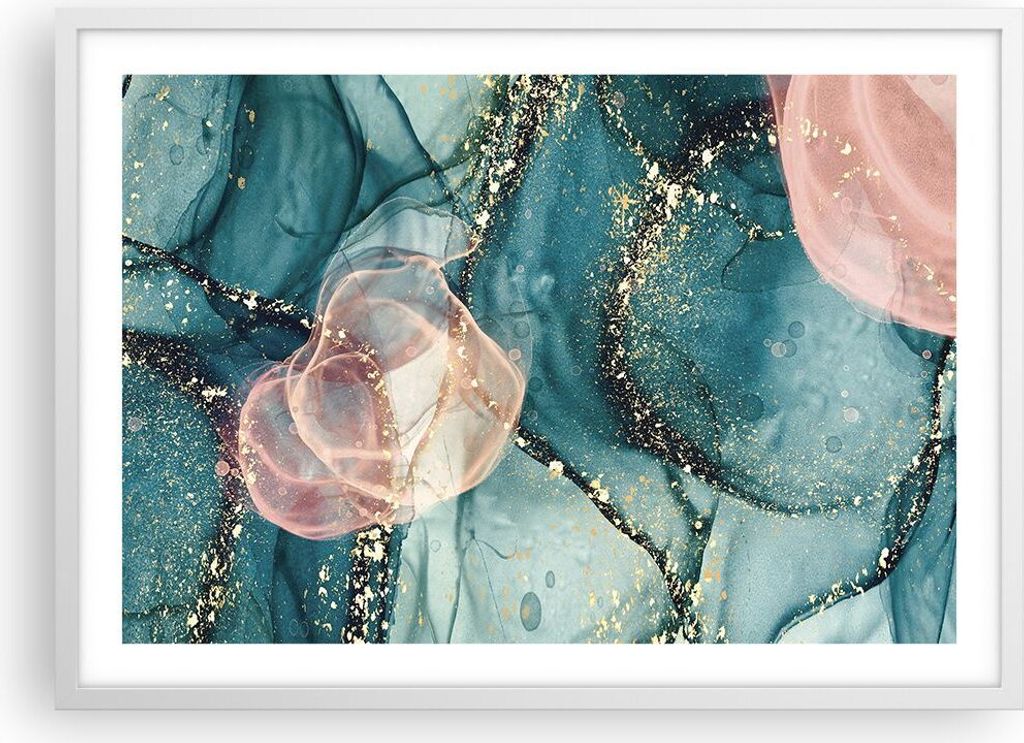 Gerahmtes Poster - Weißer Rahmen - Flüssigkeit Gold Rosa - 70x50 cm - Wand Bild - Wanddeko - Wandbilder - Kunstposter - Wandposter - Bilderrahmen...