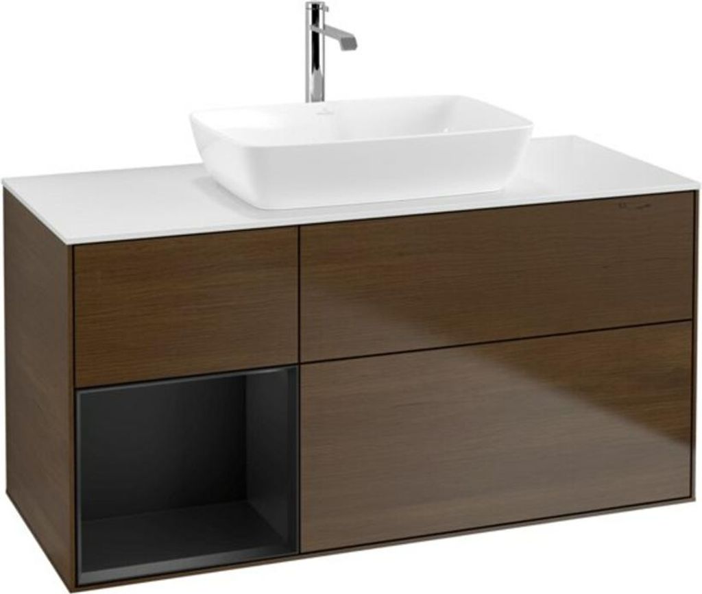 V&B Waschtischunterschrank Wandbeleuchtung Finion 120cm, Pl wh. m, Reg bla m Lac, wal ven