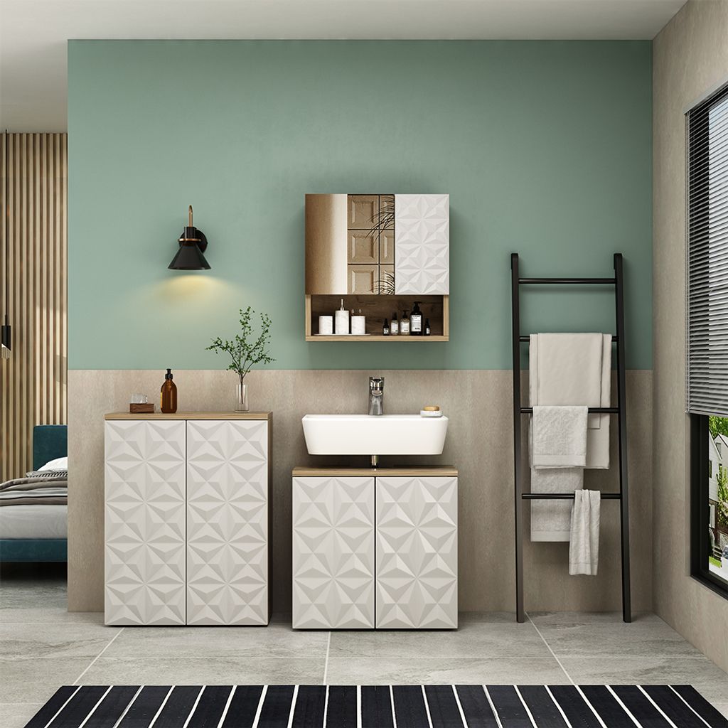 Meubles bain Vicco Edge Blanc 3 parties, Model 40387 Image du produit 
