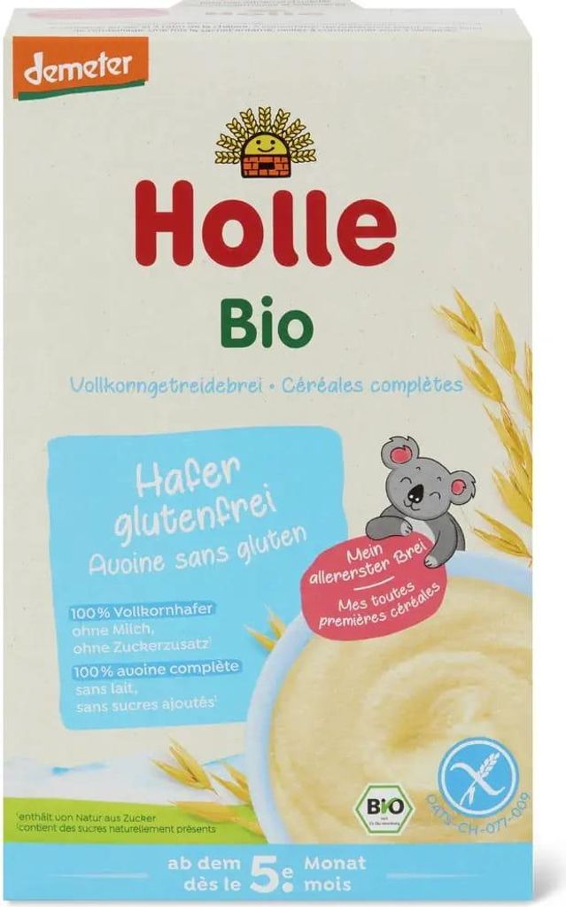 KASZKA OWSIANA PEŁNOZIARNISTA BEZ DODATKU CUKRÓW BEZGLUTENOWA OD 5 MIESIĄCA DEMETER BIO 250 g - HOLLE
