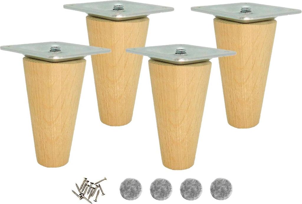 Eckige Möbelbeine aus Eichenholz 8 cm, Roh, 4er Set, ideal Produktbild 