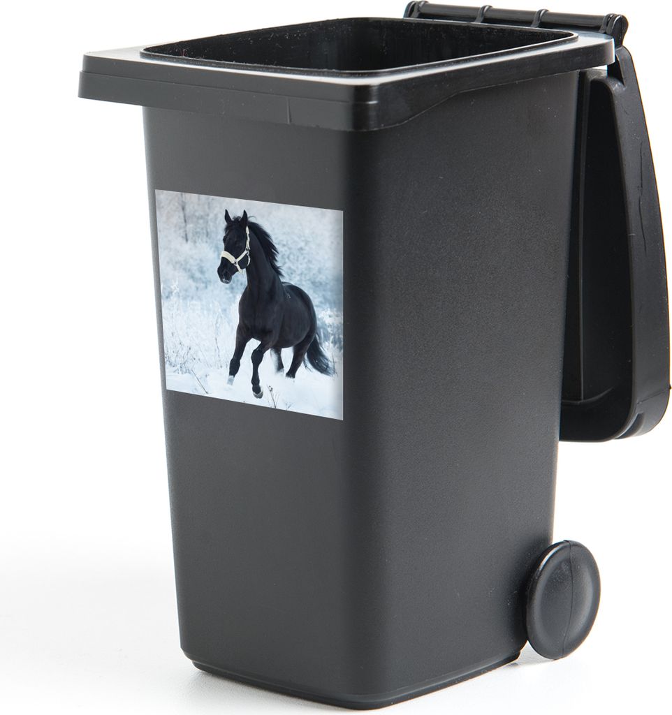 MuchoWow Mülltonnenaufkleber Pferd - Schnee - Wald 40x40 cm - Abfall-Aufkleber - Container - für Abfallcontainer