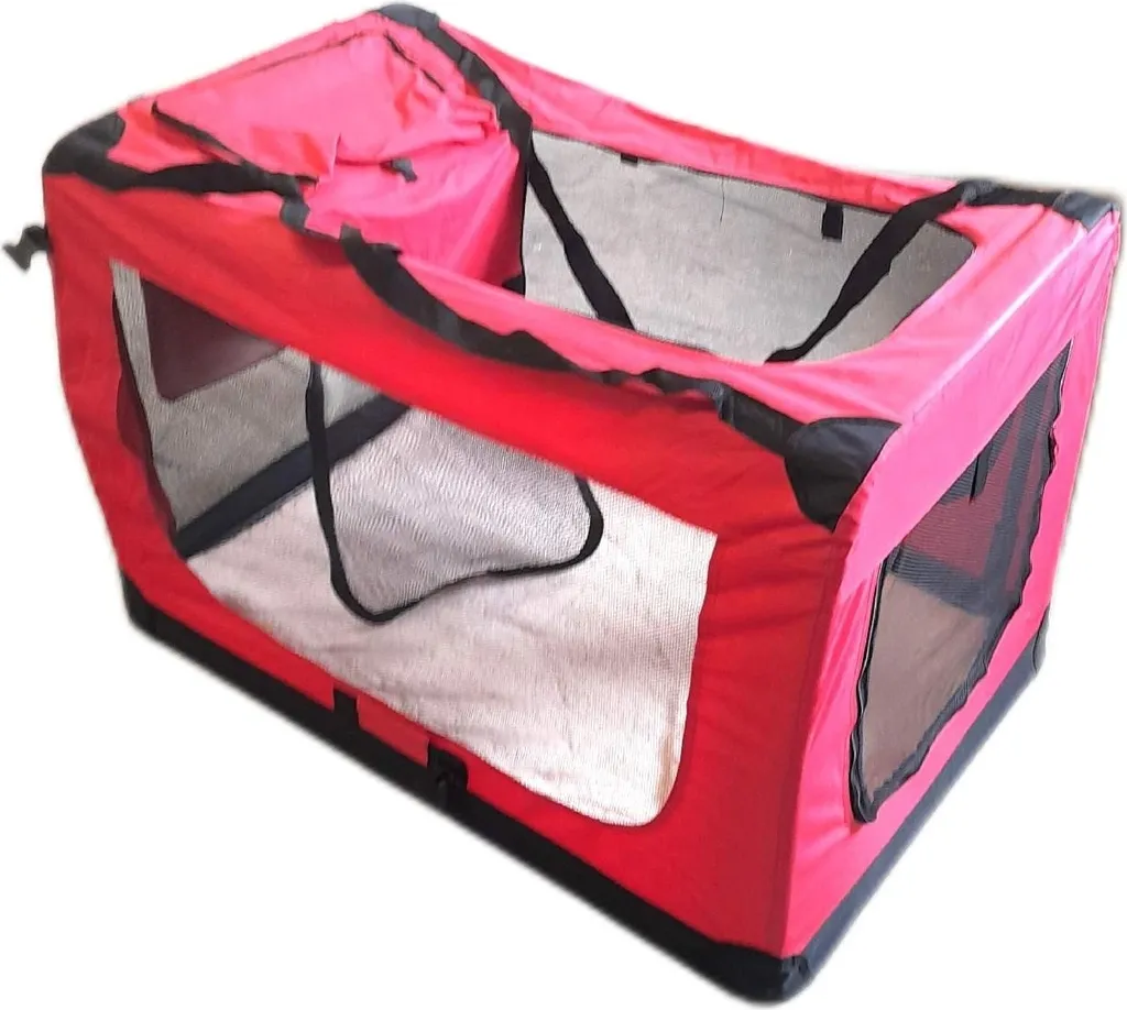 Caisse de transport pliable avec maille aérée pour chien rouge foncé