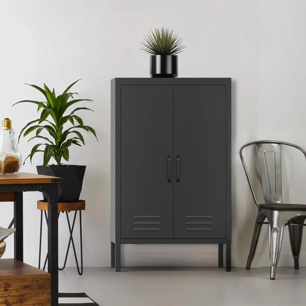 Armoire de bureau en métal noir Colima style industriel 65cm 2 portes