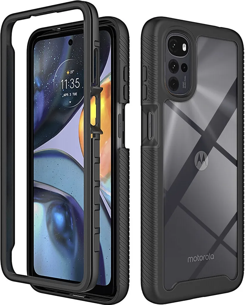 Custodia Motorola Moto G22 Nero - Cover Ibrida Trasparente Chic