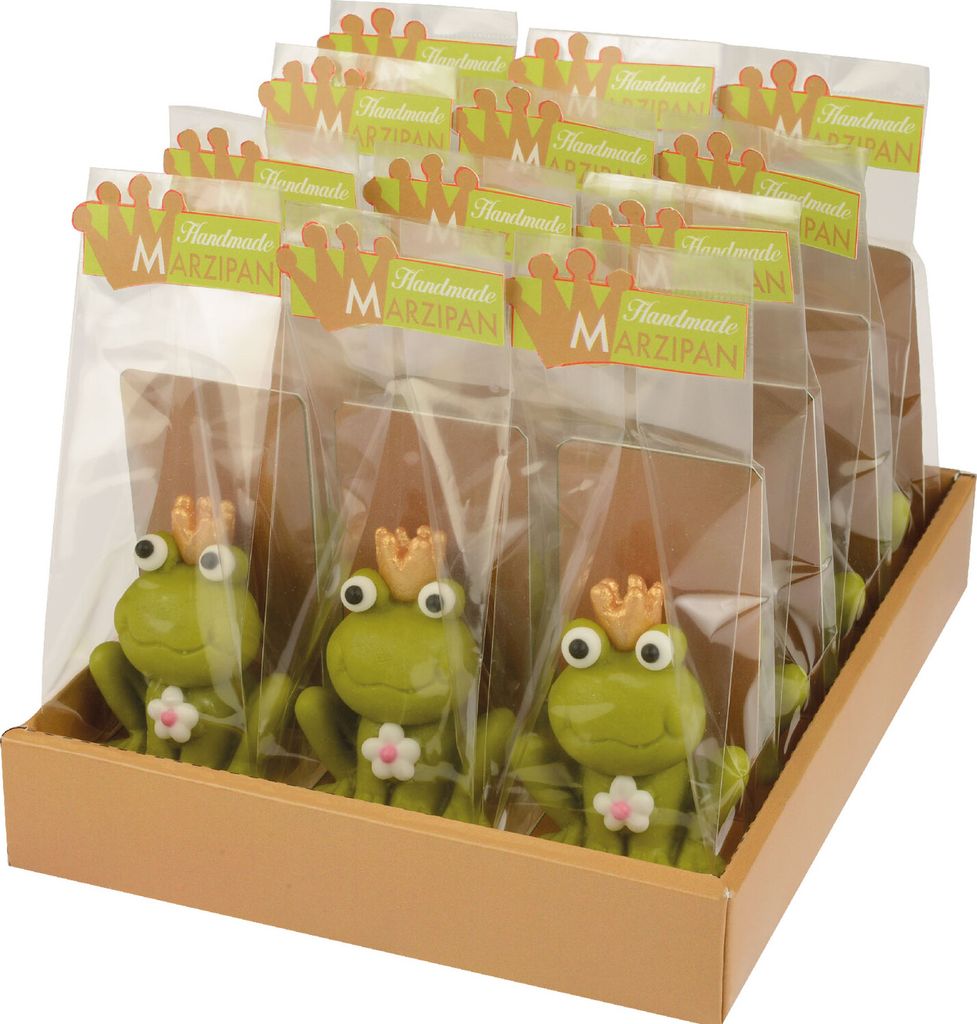 12 Stück Frosch aus Marzipan im Cellophan Beutel