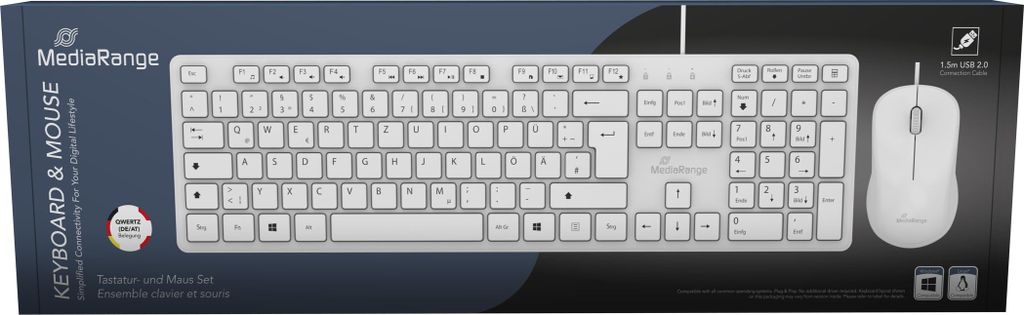 Mediarange Set Maus und Tastatur mit Kabel 3 QWERTZ weiß Produktbild 
