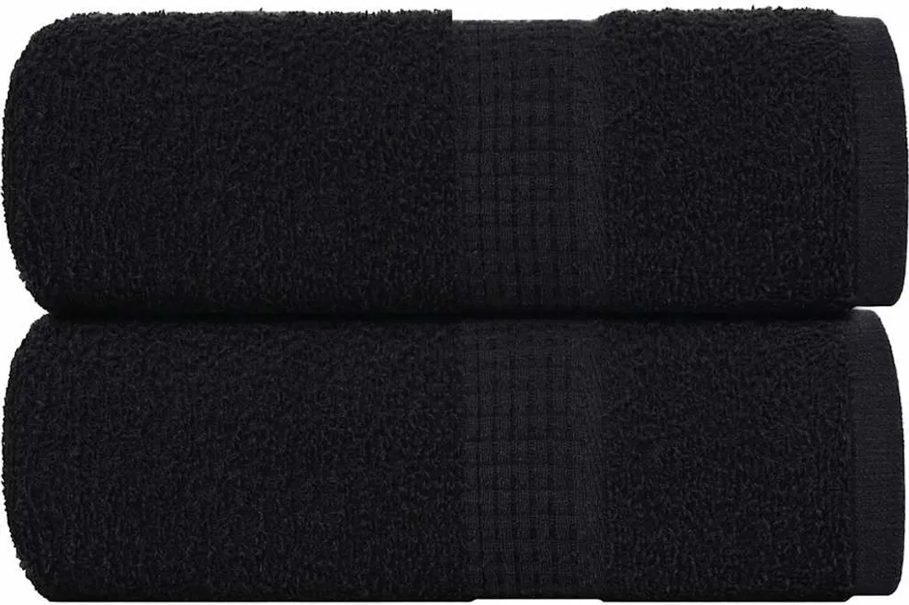 Set 2 Asciugamani Ospiti 30x50 cm Nero 100% Cotone Spugna Morbida