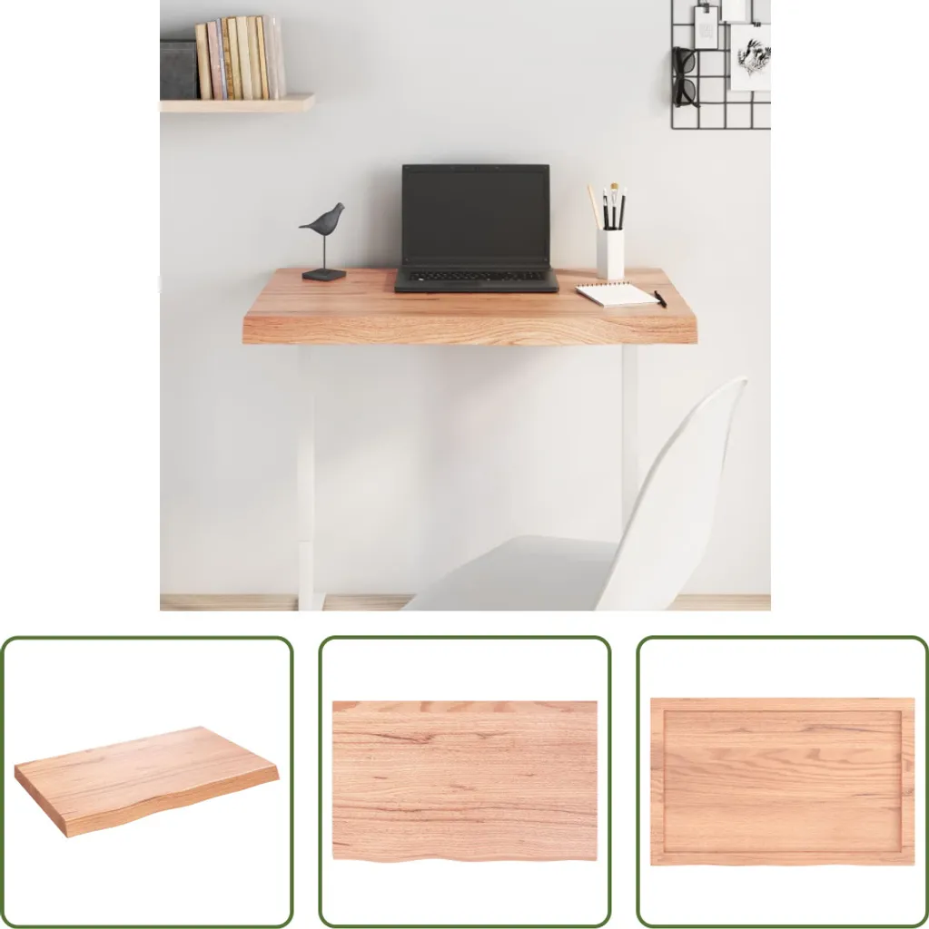 Piano Tavolo Rovere Massiccio 80x50 cm Marrone Chiaro | Legno Trattato