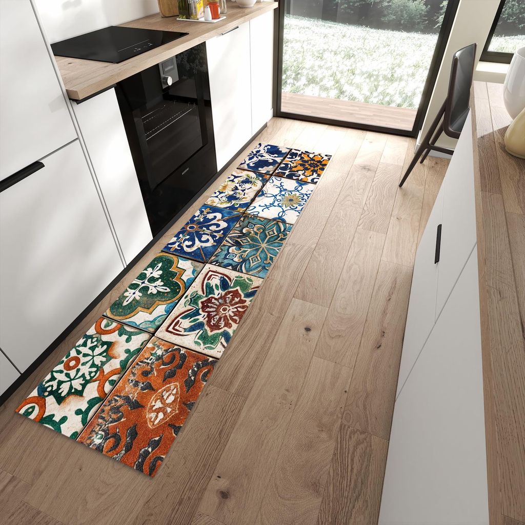 Küchenteppich 60x240cm rutschfest & abwischbar PVC Läufer - Bunte Fliesenkacheln