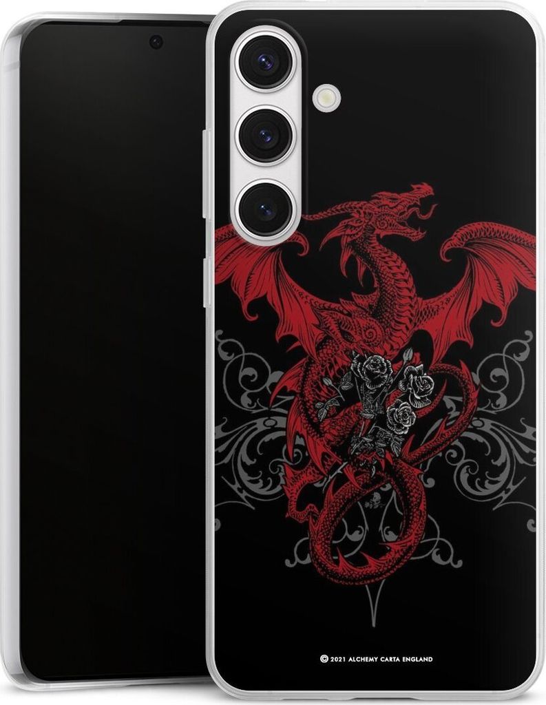 DeinDesign Slim Hülle für Samsung Galaxy S24+ Silikon Case Ultra Dünn Handyhülle Drache Gothic Rot