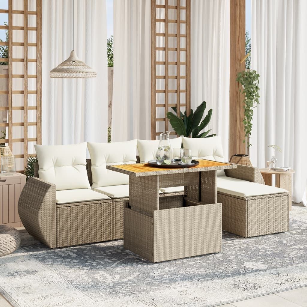 "Rabatt" 6-tlg. Garten-Sofagarnitur - mit sofa - mit Kissen Beige Poly Rattan - Lounge-Dining set CC10714
