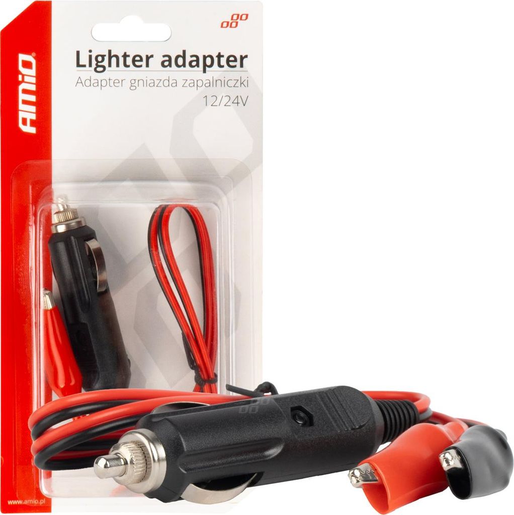 Adapter für Zigarettenanzünder mit Krokodilklemmen 12V/24V 60cm AMIO-03802