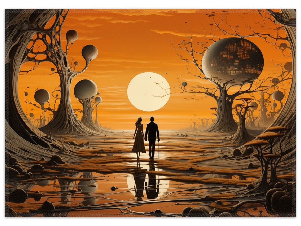 Wallario Premium Teppich, Größe 50 x 70 cm, Sonnenuntergang in einer fremden Welt