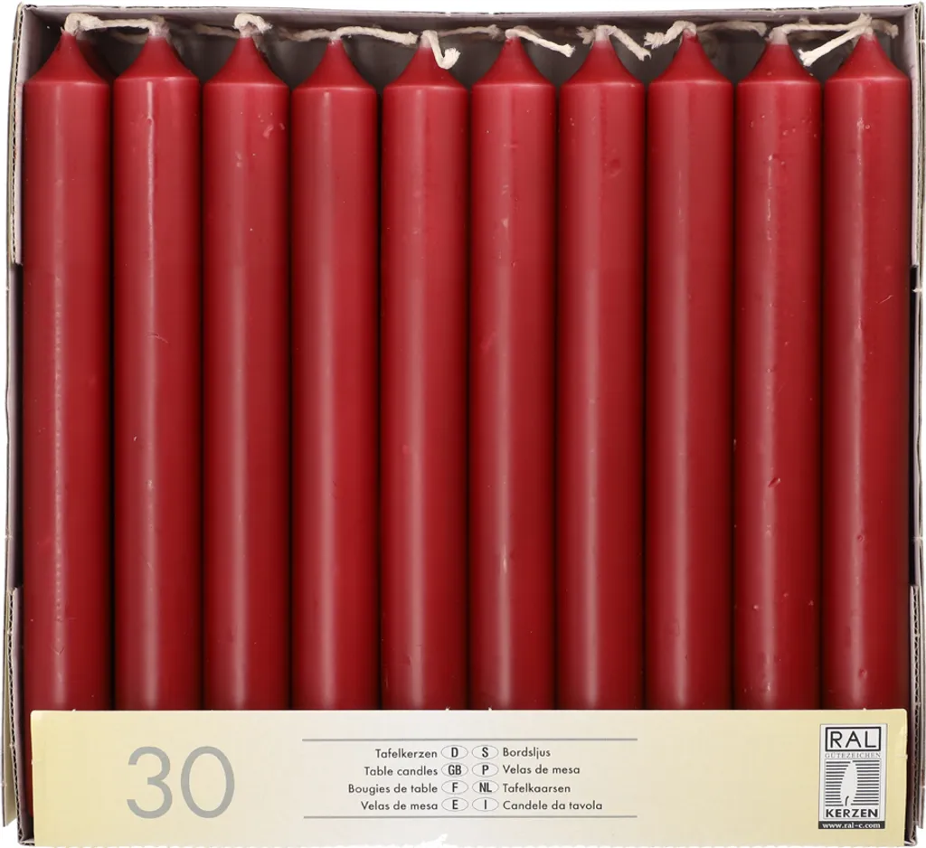 30 Bougies de Table Bordeaux Ø 2,1 cm x 19,6 cm pour Déco de Fête