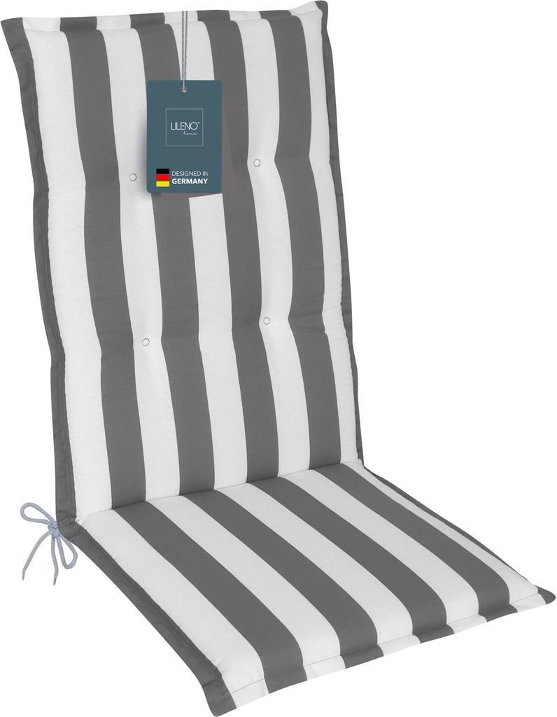 A striped chair cushion on a white background.