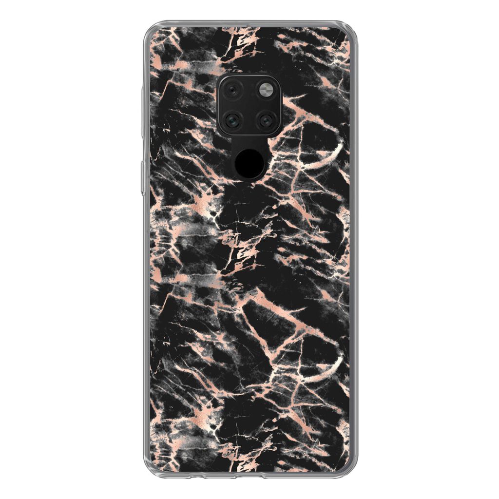 MuchoWow Handyhülle Schutzhülle Hülle für Huawei P40 Lite Roségold - Marmor - Muster - Schwarz Silikon Softcase Handy Hülle - Handy