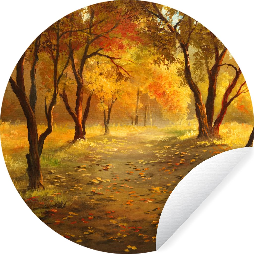 MuchoWow Runde Wandtattoo - Wandsticker Tapete Aufkleber Eine Illustration eines Waldes im Herbst Ø 50 cm Selbstklebend und Repositionierbar - W...