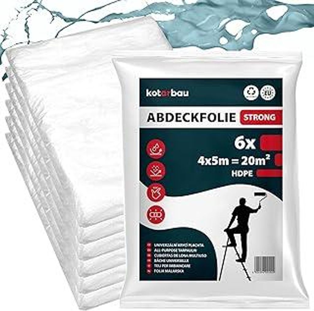 KOTARBAU6er Set - Malerfolie - Abdeckfolie - 4 x 5 m - Malervlies - Abdeckplane - Bauschutzfolie - Robust - Transparent