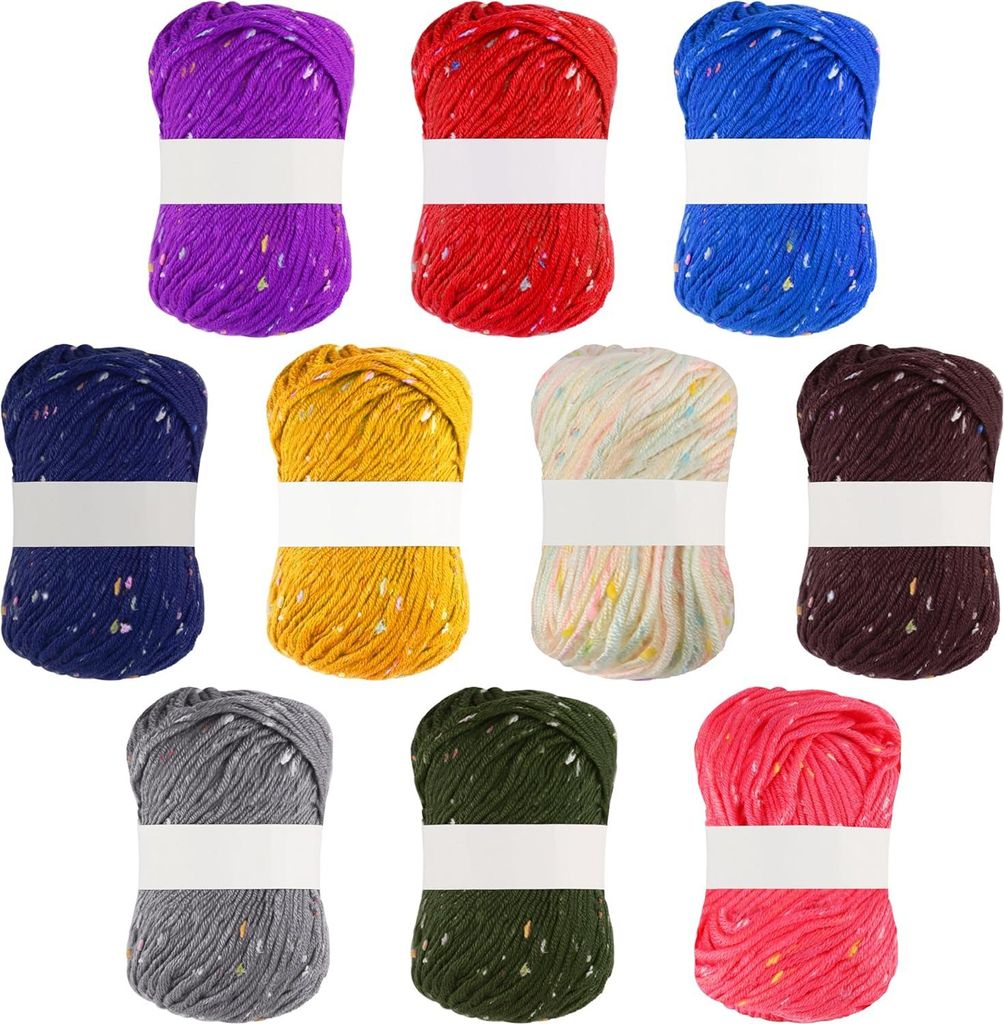 Bunte Gepunktete Häkelgarnbälle 10er Pack - 50g pro Faden - Insgesamt 900m Weiches Baumwoll- und Polyester-Garn
