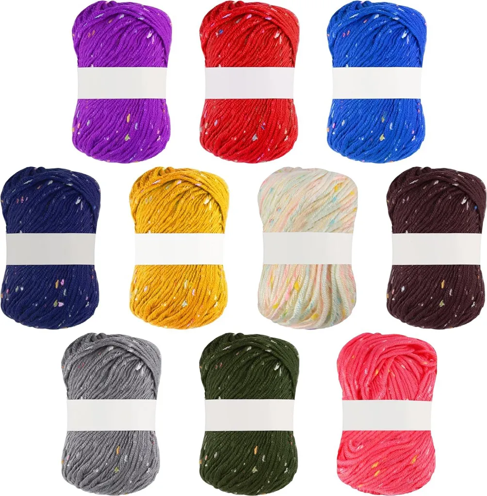Fil de coton doux multicolore 900m pour crochet - 10 pelotes de 50g